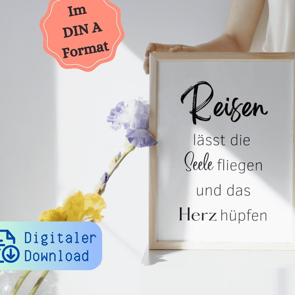 Digitales Reise-Poster zum Selbstausdrucken - Inspirierender Reisespruch - DIN A-Format - Wanddekor - Sofortiger Download