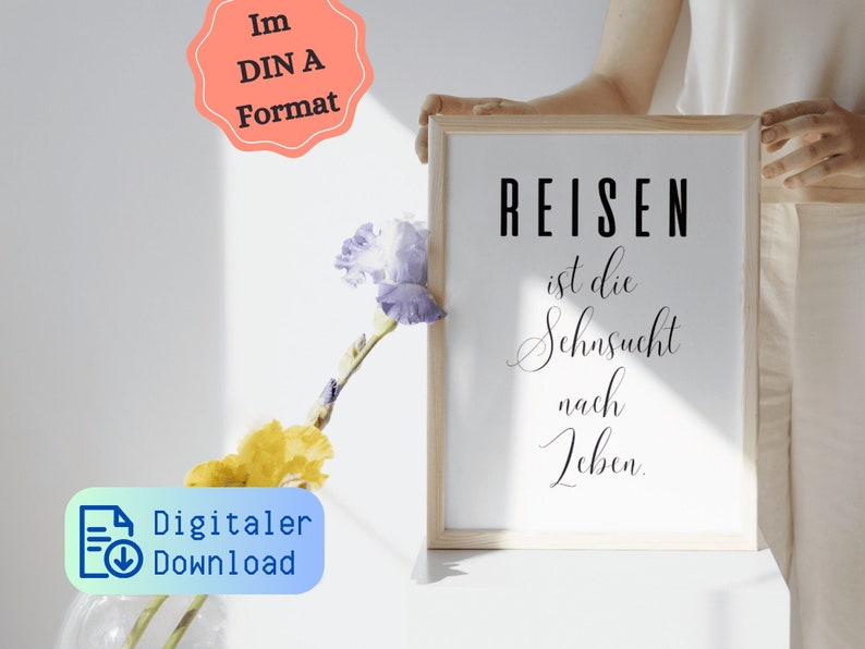 Digitales Reise-Poster zum Selbstausdrucken Inspirierender Reisespruch DIN A-Format Wanddekor Sofortiger Download image 1