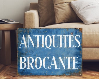 Enseigne brocante Antiquités décoratives françaises de style vintage rare