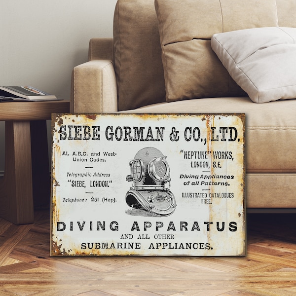 Rare Vintage Style Siebe Gorman Deep Sea Diving Sign US Navy Mark V Deep Marine Diver