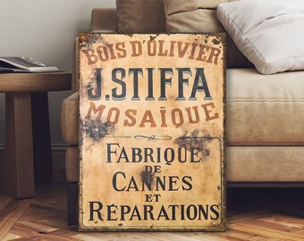 Letrero publicitario de tienda de bastones antiguos franceses