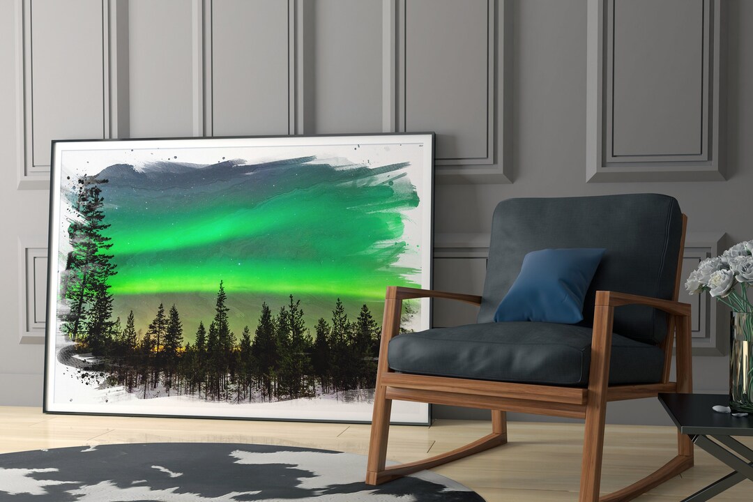 Watercolor Painting Housewarming Wall Art Northern Lights Alberta