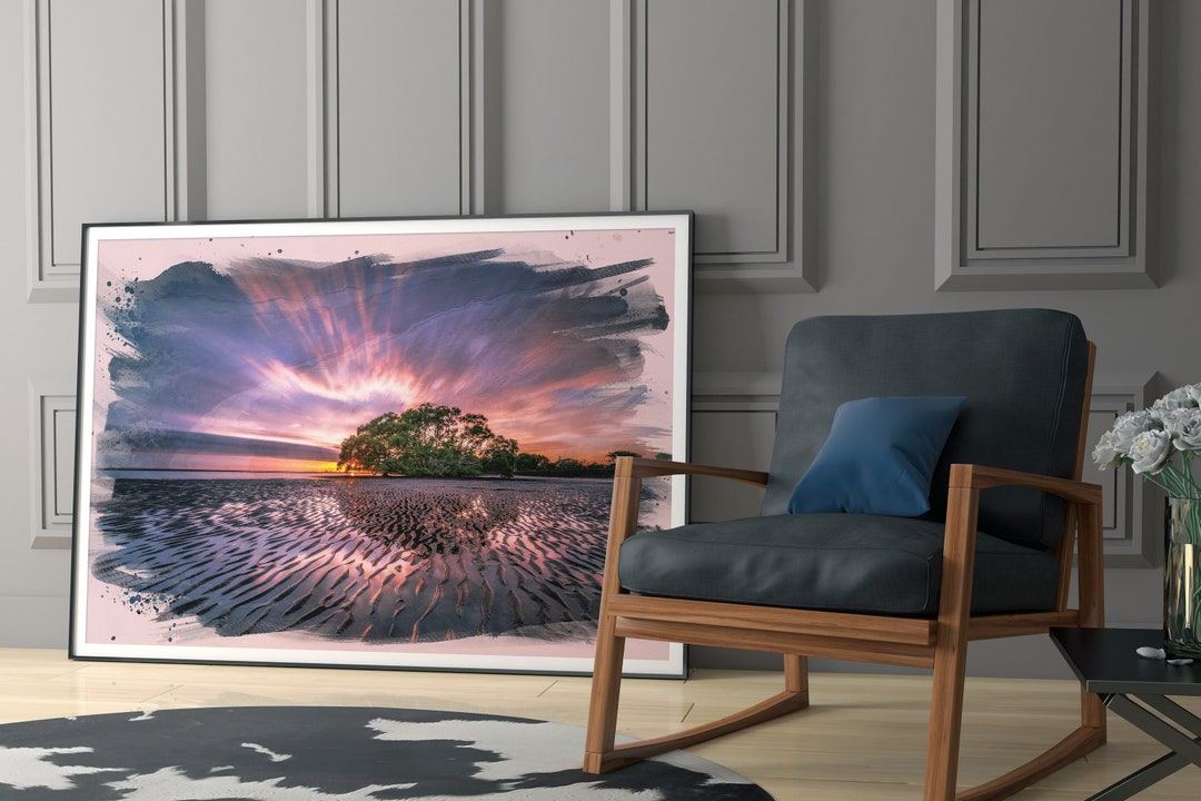 Brisbane Wall Art, Nudgee Beach, Housewarming Poster, Sunset Wall Art