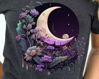 Wild Moon Shirt Crescent floral shirt Celestial Cottagecore Goblincore Fairycore Witchcore Witchy Aesthetic gift for her Graphic tee t-shirt
