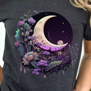 Wild Moon Shirt Crescent floral shirt Celestial Cottagecore Goblincore Fairycore Witchcore Witchy Aesthetic gift for her Graphic tee t-shirt