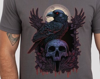 Gothic Raven Shirt Dark Academia Raven Tshirt Gothic Shirt Gift Bird Lover Goth Raven Witch Core Black Raven Gift for Him Death Metal Shirt