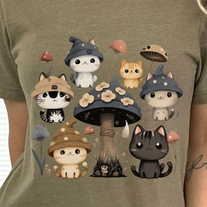 Mushroom Cats Wearing Hats  Kitty Shirt Gift for Her Kawaii Shirt Cottagecore Fairycore  Cute Cat Shirt Funny Cat Shirt Cat t-shirt