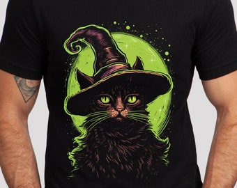 Witch Cat Block Print Style Shirt Witchy Gift Witchcore Witch Shirt Halloween Shirt Cat Shirt Spooky Season Cat Gift Cat Lover Gift