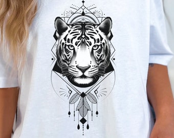 Boho Tiger Shirt Geometric Tiger Bohemian Tiger Cat Lover Shirt Gift for Cat Lover Tiger Shirt Big Cat Jungle Cat Minimalist Animal Shirt