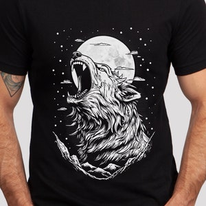 Norse Mythology Wolf Shirt Hati Chases the Moon Wolf Moon Shirt Gift for Him Wolf Shirt Shirt for men Outdoor Shirt Gift For Husband