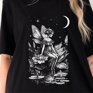 Lotus Flower Fairy Shirt Cottagecore Shirt Fairycore Shirt water lily shirt crescent moon shirt gift for her Graphic Tee T-shirt