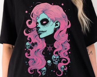 Zombie Girl Shirt Pastel Goth Shirt Witchcore Witch Shirt Halloween Shirt Living Dead Girl Hexagram Shirt Spooky Season Shirt Witchy Gift