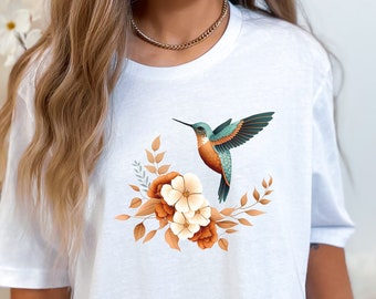 Floral Hummingbird Shirt Floral Shirt Hummingbird Shirt Wildlife Nature Bird Watching Shirt Bird Shirt Bird lover tee Gift for woman