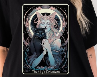 The High Priestess Tarot Card Cat Mom Shirt Cat Lover Shirt Witchy Clothing Witchy Shirt Witchcore Dark Academia Gift for Her