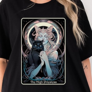 The High Priestess Tarot Card Cat Mom Shirt Cat Lover Shirt Witchy Clothing Witchy Shirt Witchcore Dark Academia Gift for Her