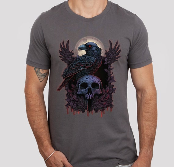 Gothic Raven Shirt Dark Academia Raven Tshirt Gothic Shirt Gift Bird Lover Goth Raven Witch Core Black Raven Gift for Him Death Metal Shirt