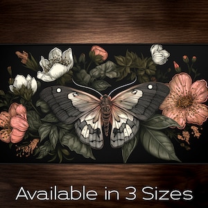 Dark Academia Moth Desk Mat Vintage Botanical Illustration Moth Desk Mat Cottagecore Gamer Gift Student Gift Mousepad Nature Lover Gift