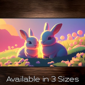Adorable Bunnies Desk Mat Vibrant Colors Bunny Desk Mat Bunny Lover Gift Gamer Gift Student Gift Bunny Mousepad Rabbit Mousepad
