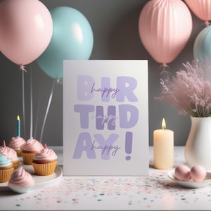 Carte d'anniversaire à imprimer pour enfant, carte d'anniversaire mauve, jolie carte d'anniversaire, carte de voeux d'anniversaire, carte d'anniversaire, carte d'anniversaire pour enfant, carte lilas