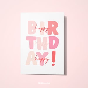 Druckbare Geburtstagskarte für Kind, rosa Geburtstagskarte, süße Mädchen-Geburtstagskarte, Geburtstagsgrußkarte, B-Day-Karte, Bday Karte für Mädchen