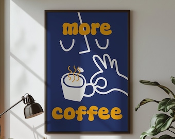 Retro 'More Coffee' Art Print, Kitchen Decor (Digital Print)