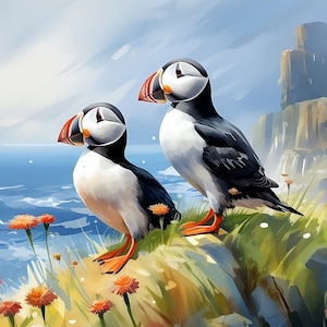 Puffin Watercolour Printable, Digital download, Clip art, Wall art, Painting, Print, Poster, Picture, Décor