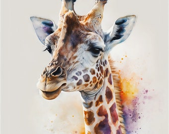 Giraffe Watercolor Painting Print, Savannah Home Decor (Digital Download)