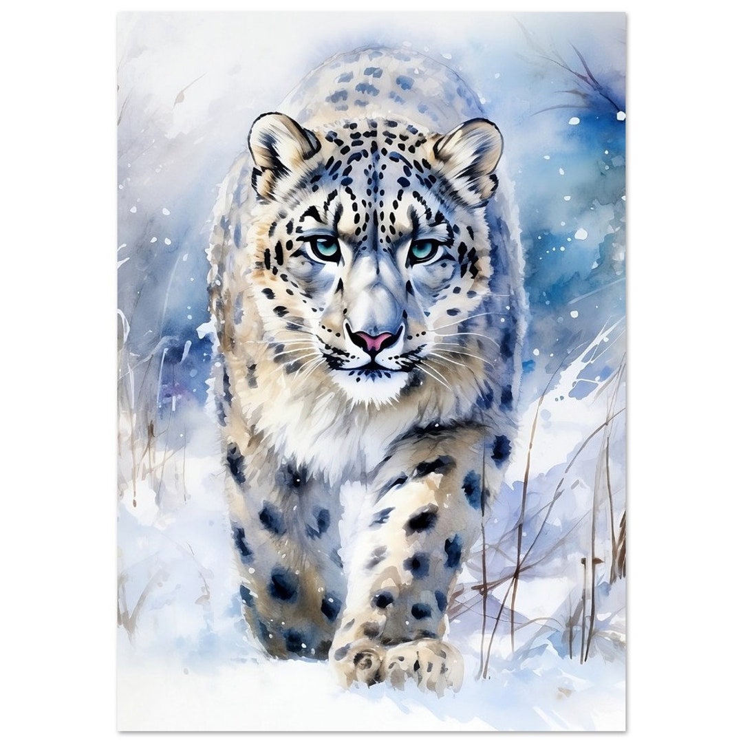 歩くユキヒョウの水彩画 - Etsy 日本