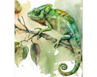 Chameleon Watercolour, Painting, Print, Poster, Picture, Wall Art, Décor