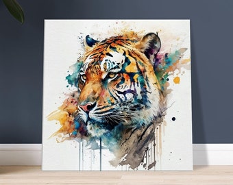 Vibrant Tiger Watercolour Canvas Print, Animal Wall Art