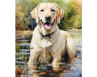 Labrador Aquarell, im Fluss spielen, Malerei, Druck, Poster, Bild, Wand Kunst, Dekor
