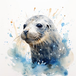 Seal Watercolour Printable, Digital download, Clip art, Wall art, Painting, Print, Poster, Picture, Décor