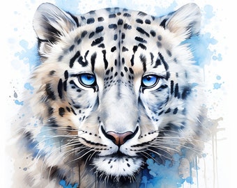 ユキヒョウの印刷可能なアート - 水彩ヒョウ柄、ヒョウのポスター