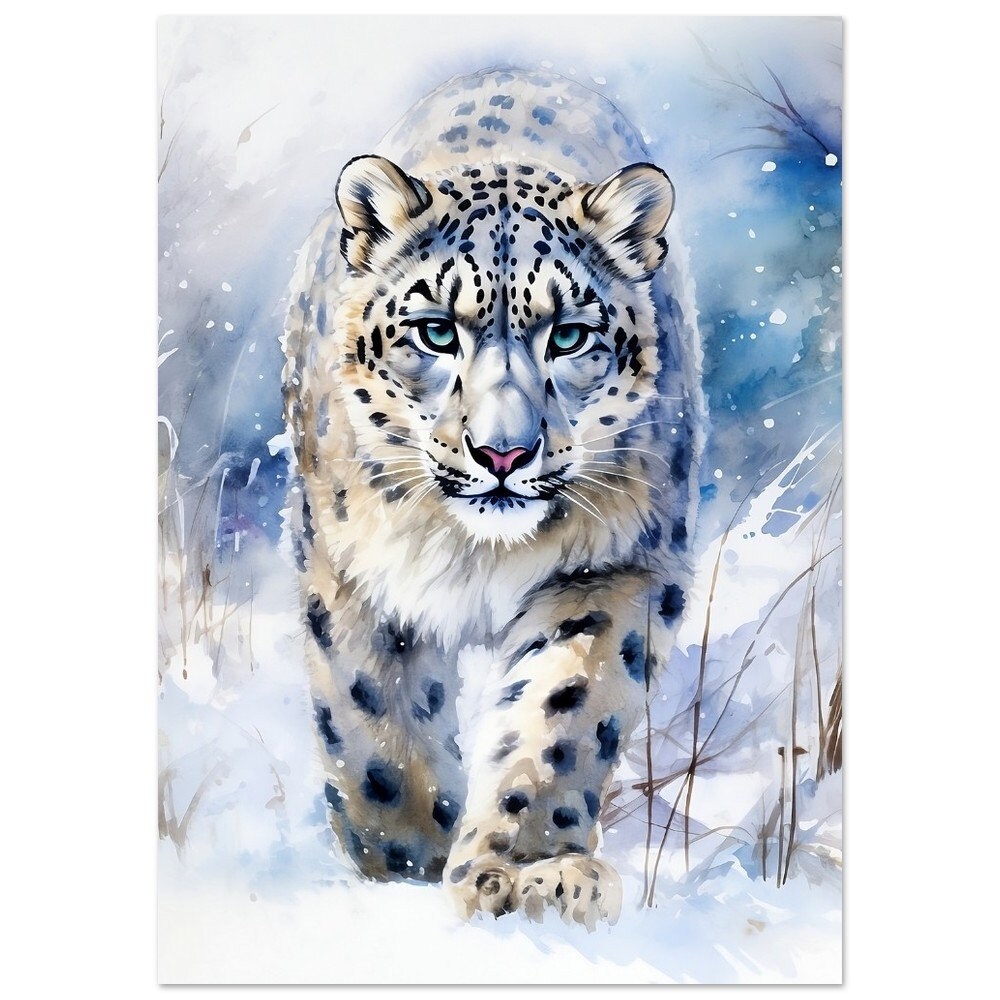 作家様 ユキヒョウ 雪豹 ヒョウ 絵画 水彩画 手描きイラスト 原画 一点もの 作家様 ユキヒョウ 雪豹 ヒョウ 絵画 水彩画 手描きイラスト 原画 一点