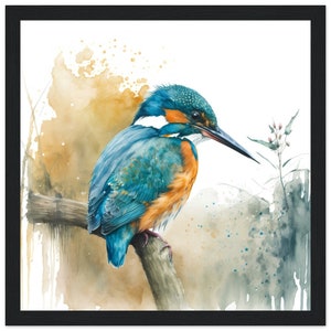 Wooden Framed Kingfisher Watercolour Painting, Print, Poster, Picture Wall Art, Décor