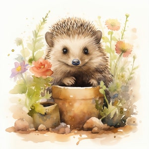 Hedgehog Watercolour Printable, Digital download, Clip art, Wall art, Painting, Print, Poster, Picture, Décor