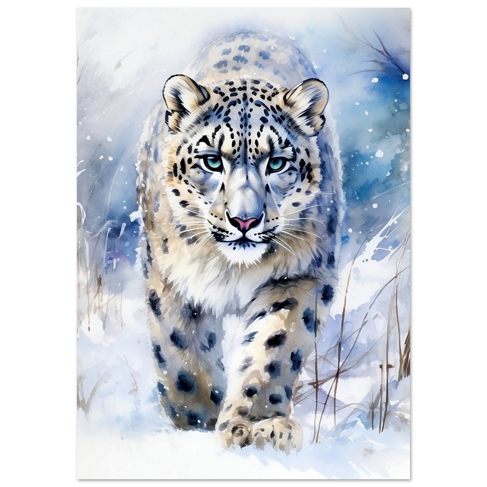 作家様 ユキヒョウ 雪豹 ヒョウ 絵画 水彩画 手描きイラスト 原画 一点もの 作家様 ユキヒョウ 雪豹 ヒョウ 絵画 水彩画 手描きイラスト