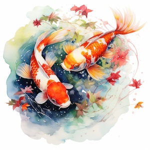 Koi Carp Printable, Digital Download, Clip Art, Watercolour, Painting, Print, Poster, Picture, Wall Art, Décor, Fall