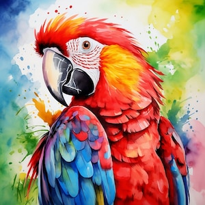 Parrot Watercolour Printable, Digital download, Clip art, Wall art, Painting, Print, Poster, Picture, Décor