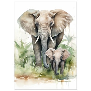 Elephant Watercolour of Mother and Baby Print