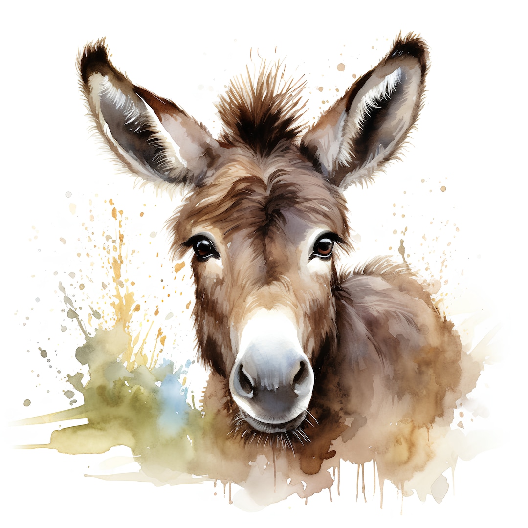 Donkey Adorable Printable, Digital Download, Clip Art, Watercolour ...