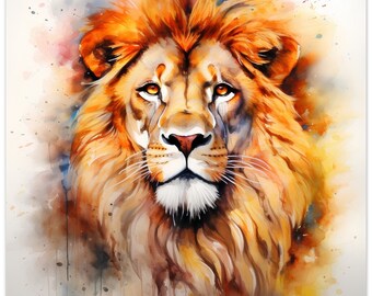Lion Watercolour Portrait, Painting, Print, Poster, Picture, Wall Art, Décor