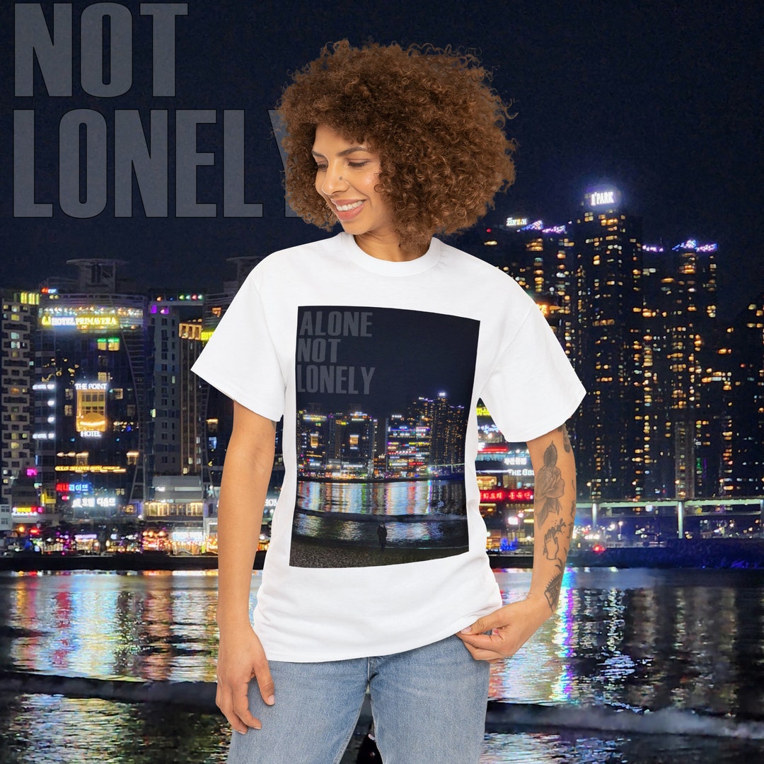 Picture of Alone, Not Lonely Big Graphic Unisex Heavy Cotton Tee, City Skyline ...