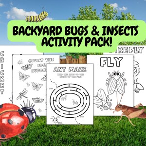 Libro de actividades sobre insectos del jardín para niños / Páginas para colorear, laberintos y aprendizaje (Descarga digital en PDF)