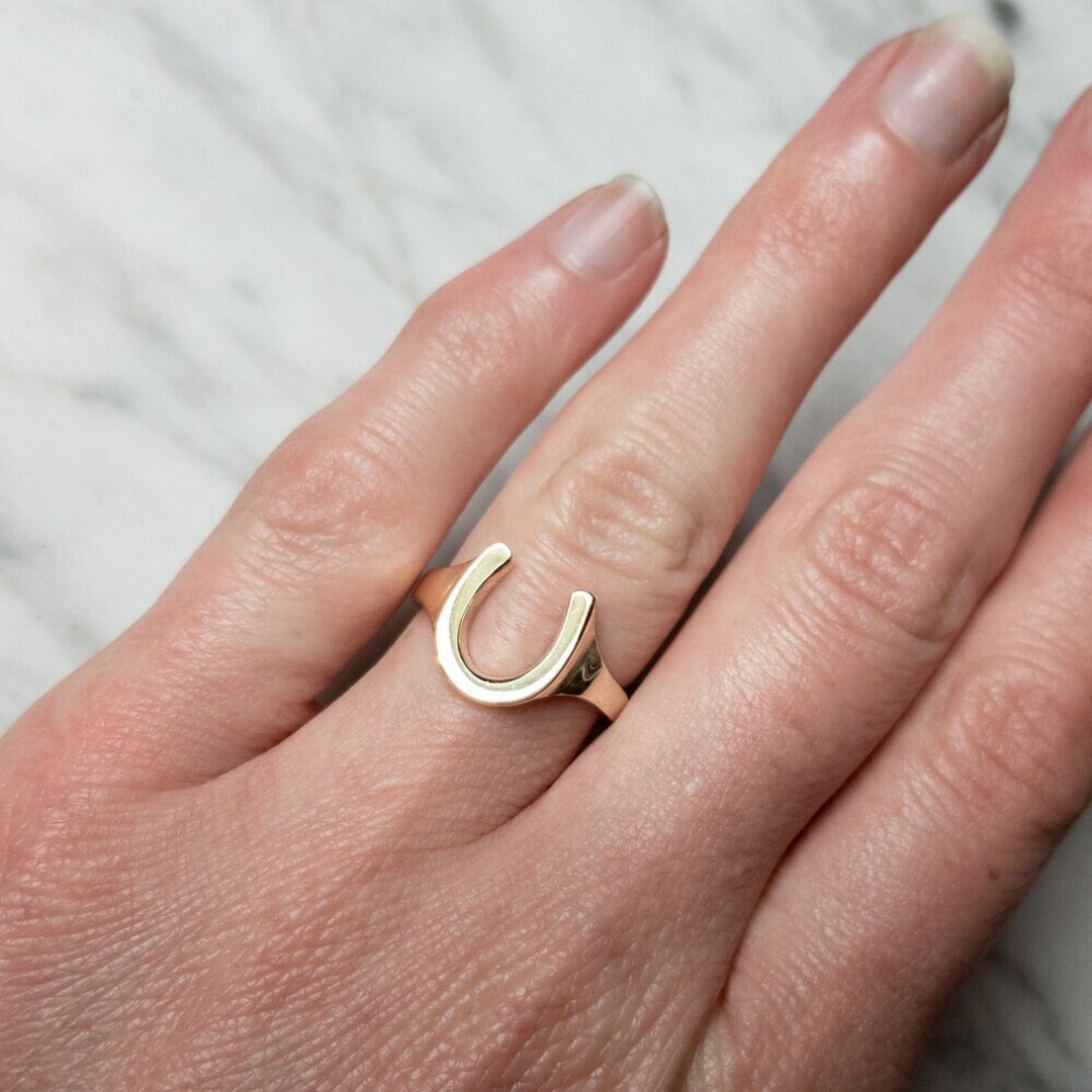 Lucky Horseshoe Ring, Non Tarnish Gold Brass Ring, Simple Horseshoe