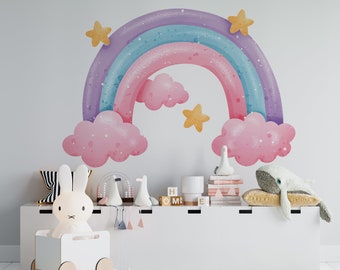 Decalcomanie da muro arcobaleno rosa, Baby Room Rainbow Wall Sticker, Decalcomanie da muro camera ragazze, Decalcomanie da muro arcobaleno completo, Murale camera bambini, Nursery Wall Decal