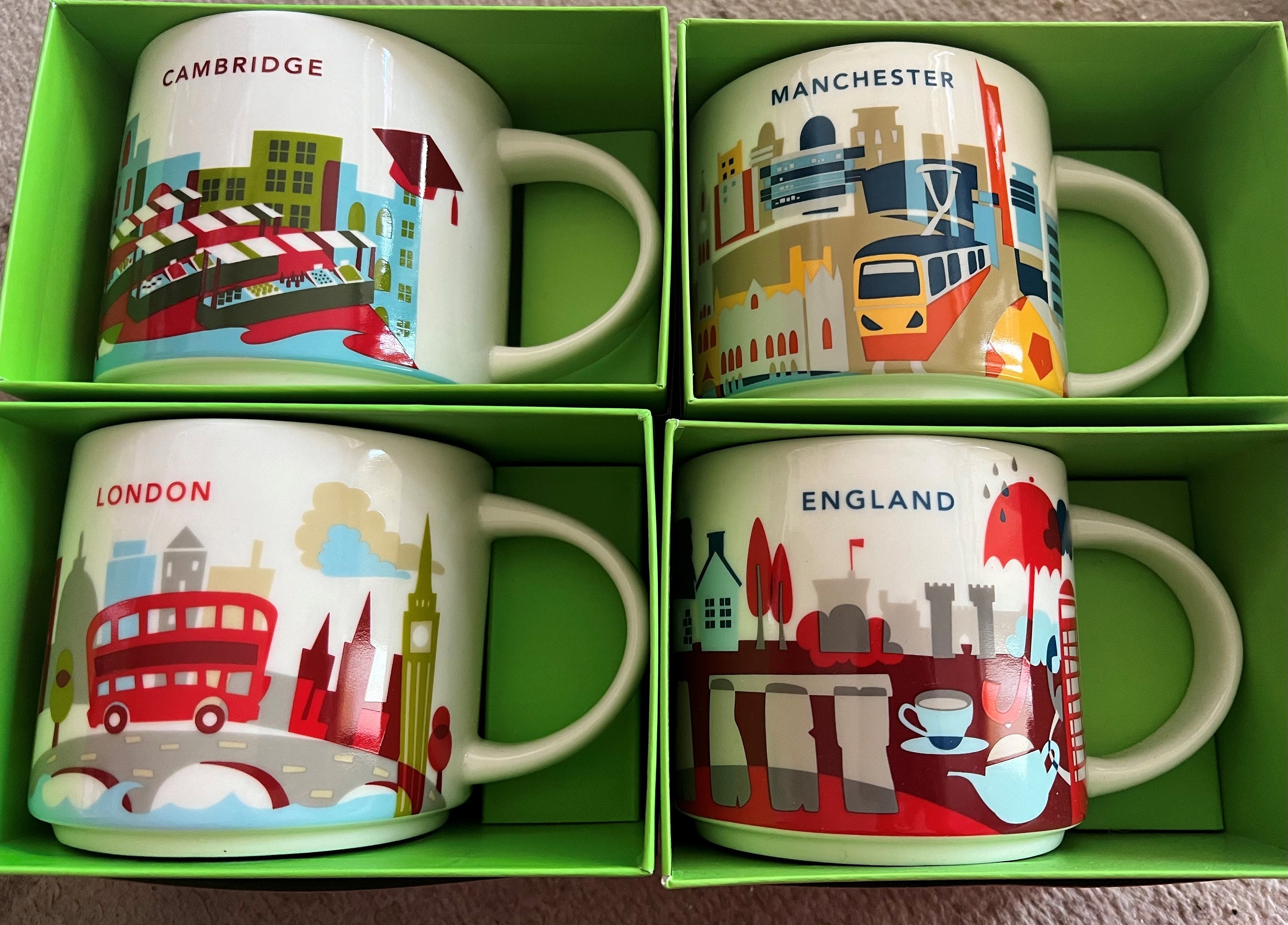 England Edition Starbuck You Are Here Collection Mugs England, Cambridge,  Manchester, London 141ml/14fl Oz and Minis 