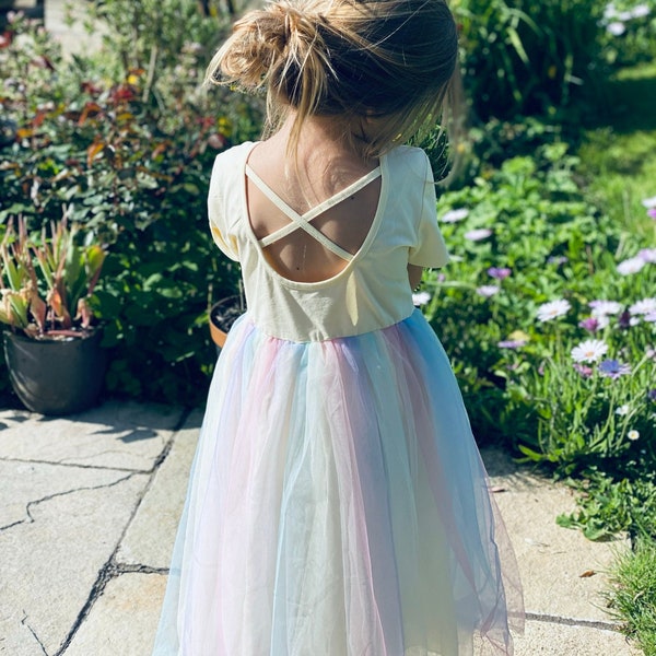 Pastel Rainbow Tulle Dress, Baby Tulle Dress, Toddler Dress with T-shirt, First Birthday Dress, Toddler Photoshoot Dress, Magic Dust Dress