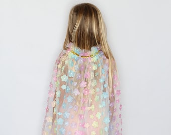 Pastel Flower Cape, Floral Cape, Princess Cape, Costume Cape, Rainbow Cape, Fancy Dress Cape, Girls Costume, Girls Dress Up