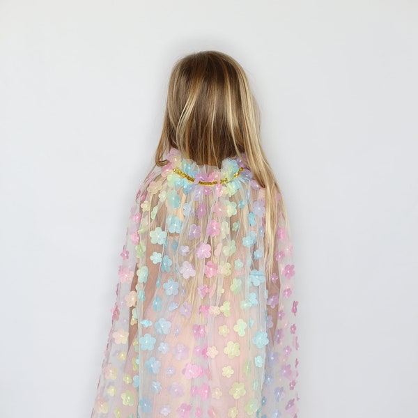 Pastel Flower Cape, Floral Cape, Princess Cape, Costume Cape, Rainbow Cape, Fancy Dress Cape, Girls Costume, Girls Dress Up